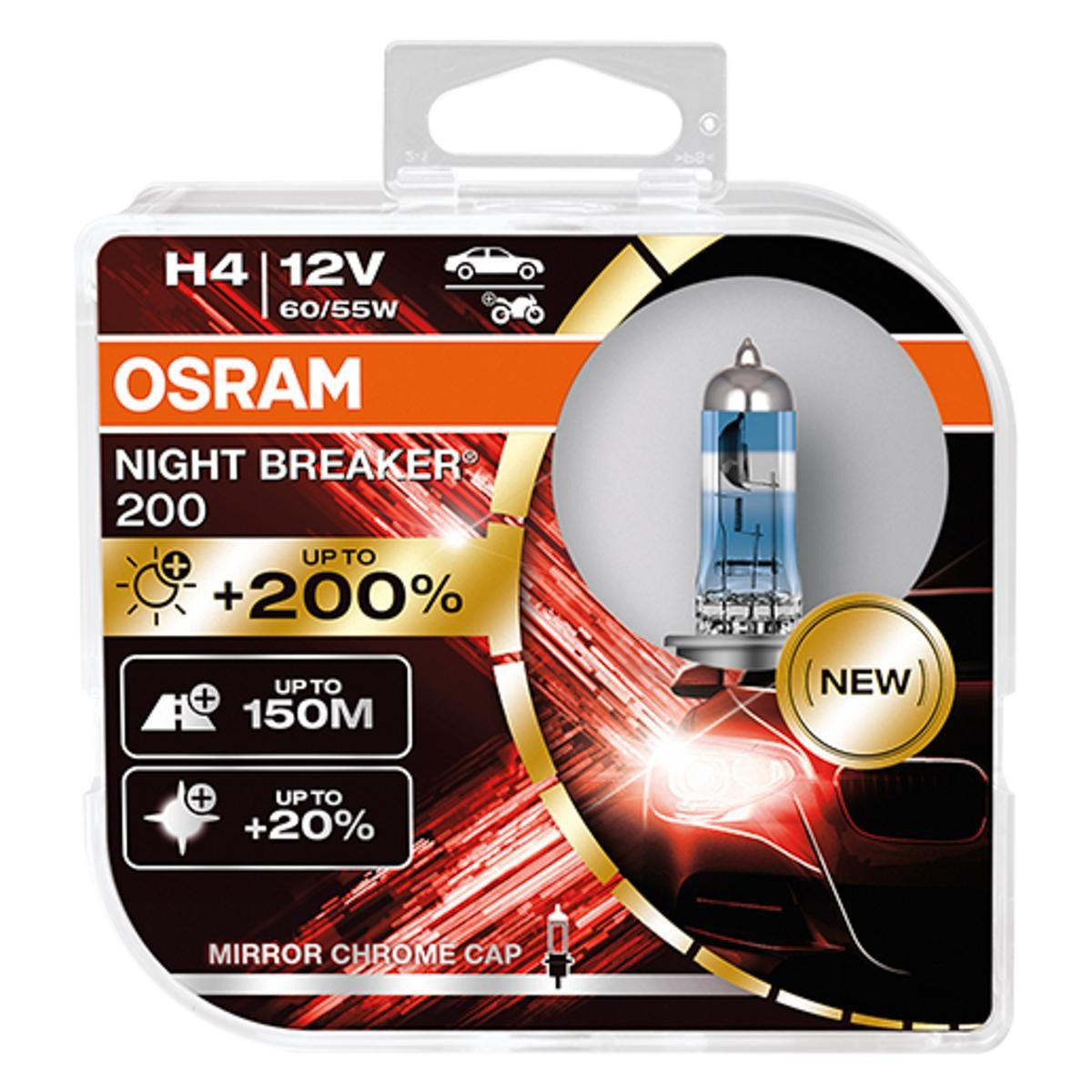 Osram HAL Night Breaker 200 H4 PKW +200% 60/55W 3900 k P43t 12V 2er Pack