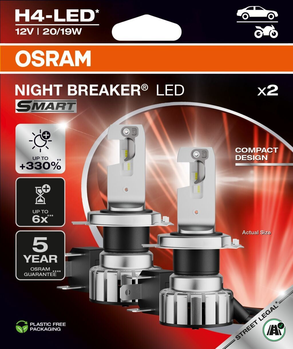 Osram LED Night Breaker Smart H4 PKW 21/20W 1650/1000lm 6000k P43t 12V 2er Pack