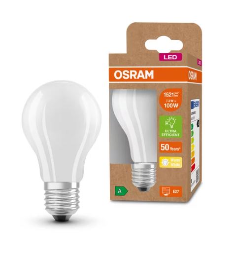 Osram LED Filament Classic A matt 300° Ultra-Efficient 7,2-100W/830 warmweiß 1521lm E27 220-240V