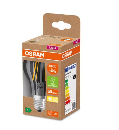 Osram LED Filament Classic A60 klar 300° 4-60W/830 warmweiß 840lm E27 220-240V