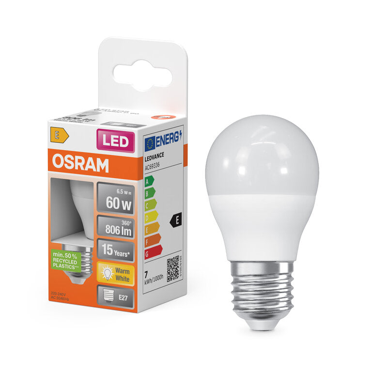 Osram / Ledvance LED Star Tropfen P matt 150° 6,5-60W/827 warmweiß 806lm E27 220-240V