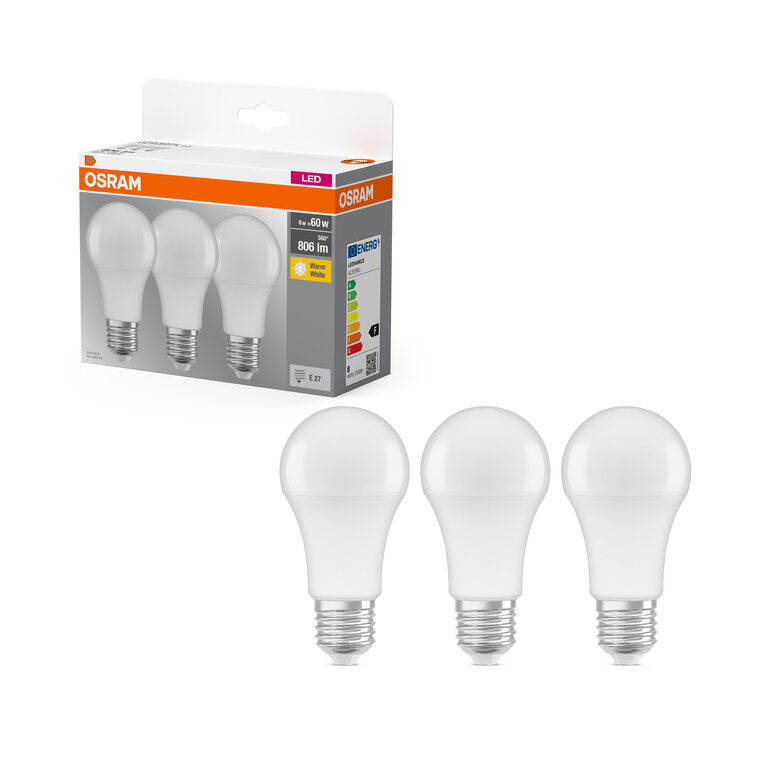 Osram / Ledvance LED Base Classic A matt 150° 8-60W/827 warmweiß 806lm E27 220-240V 3er Pack