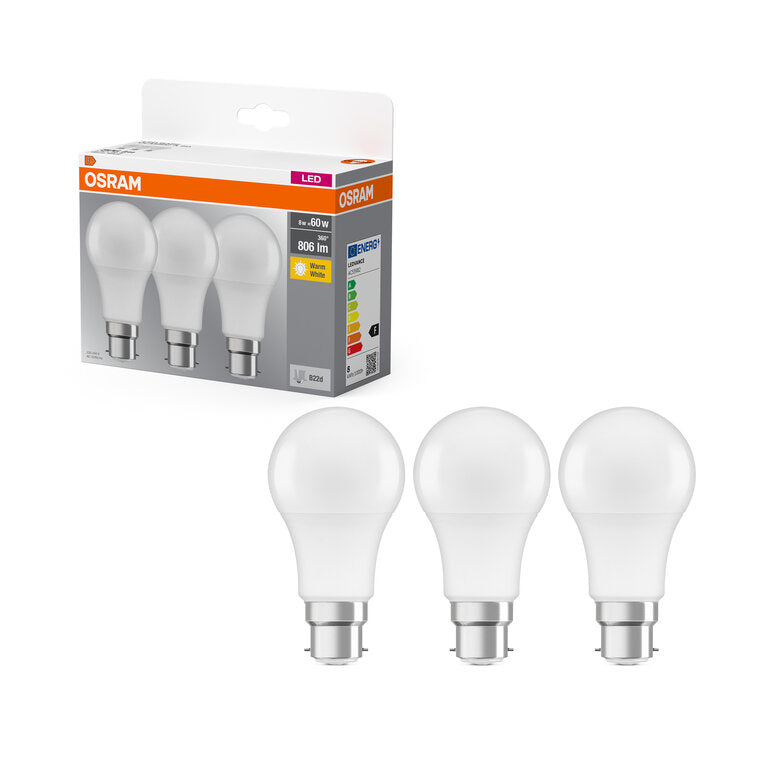 Osram / Ledvance LED Base Classic A matt 180° 8-60W/827 warmweiß 806lm B22d 220-240V 3er Pack