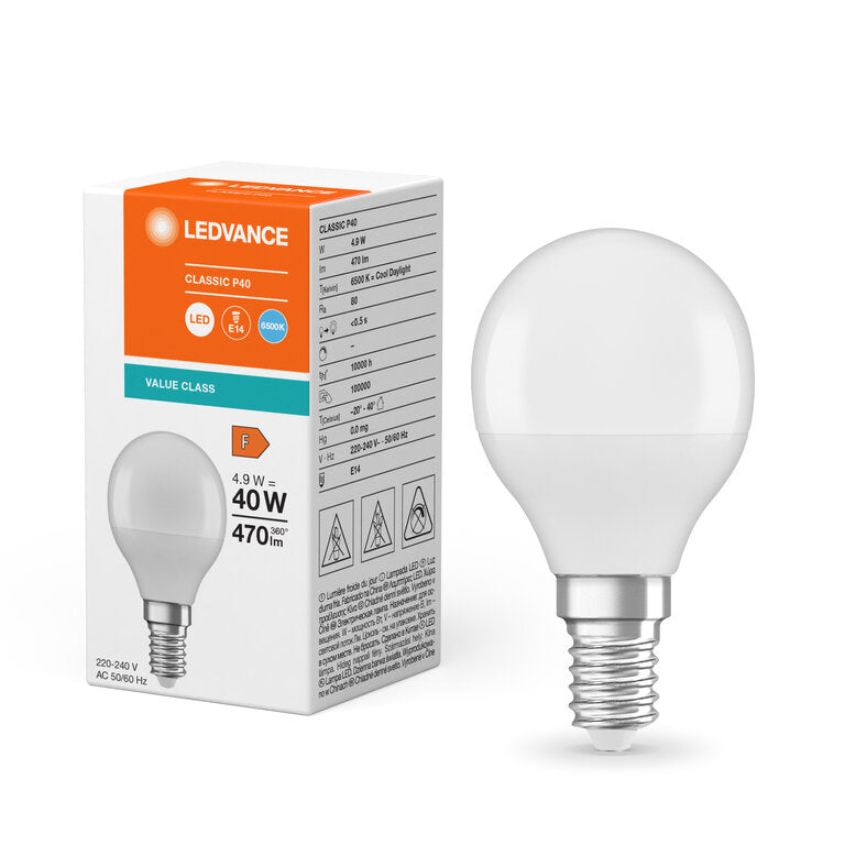 Osram / Ledvance LED Tropfen P matt 200° Value 4,9-40W/865 tageslichtweiß 470lm E14 220-240V