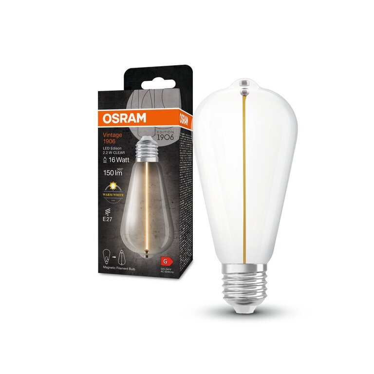 Osram / Ledvance LED Filament Vintage 1906 Edison klar 320° 2,2-16W/827 warmweiß 150lm E27 220-240V