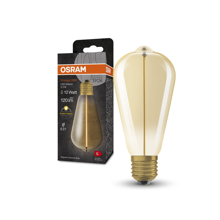 Osram / Ledvance LED Filament Vintage 1906 Edison gold 320° 2,2-12W/827 warmweiß 120lm E27 220-240V