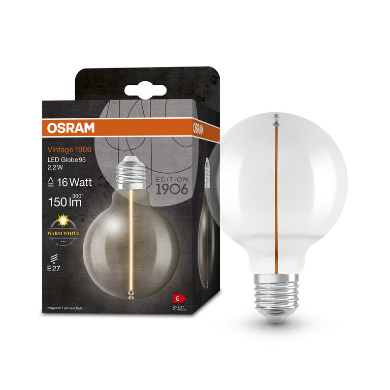 Osram / Ledvance LED Filament Vintage 1906 Globe G95 klar 320° 2,2-16W/827 warmweiß 150lm E27 220-240V