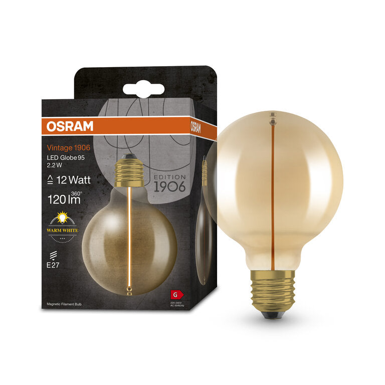 Osram / Ledvance LED Filament Vintage 1906 Globe G95 gold 320° 2,2-12W/827 warmweiß 120lm E27 220-240V