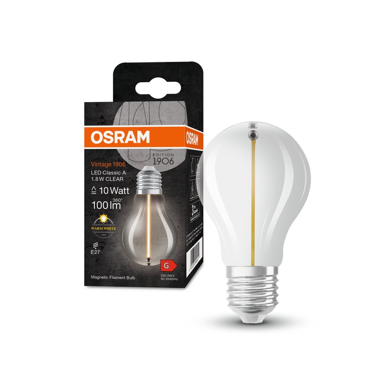 Osram / Ledvance LED Filament Vintage 1906 Classic A klar 320° 1,8-10W/827 warmweiß 100lm E27 220-240V