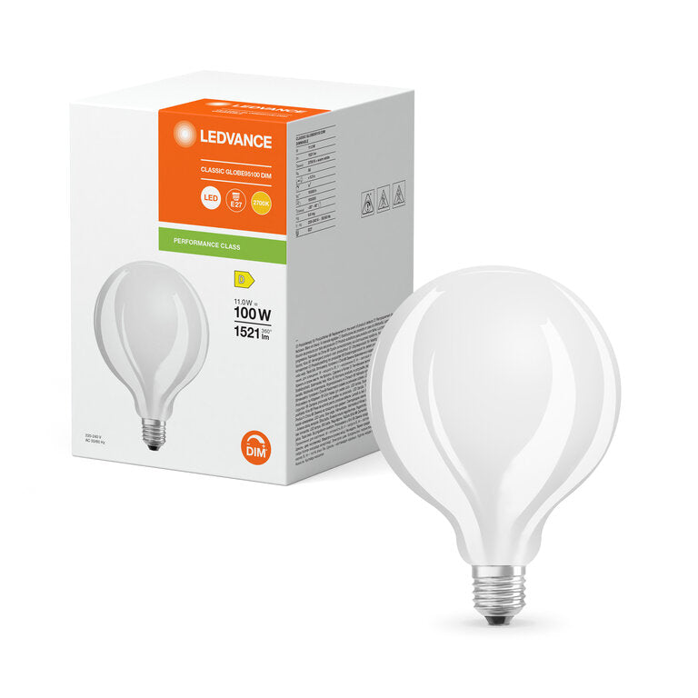 Osram / Ledvance LED Filament Globe G95 matt 300° Performance 11-100W/827 warmweiß 1521lm E27 220-240V dimmbar