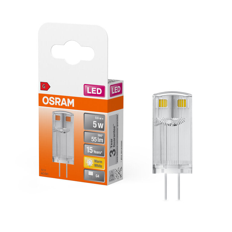 Osram / Ledvance LED Pin klar 320° 0,6-5W/827 warmweiß 55lm G4 12V