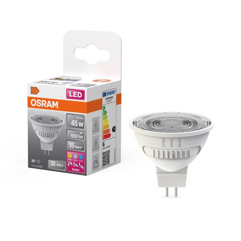 Osram / Ledvance LED Star Spot MR16 36° 3-Lichtfarben 5,6-45W/827/840/865 abstimmbares Weiß 550lm GU5.3 12V