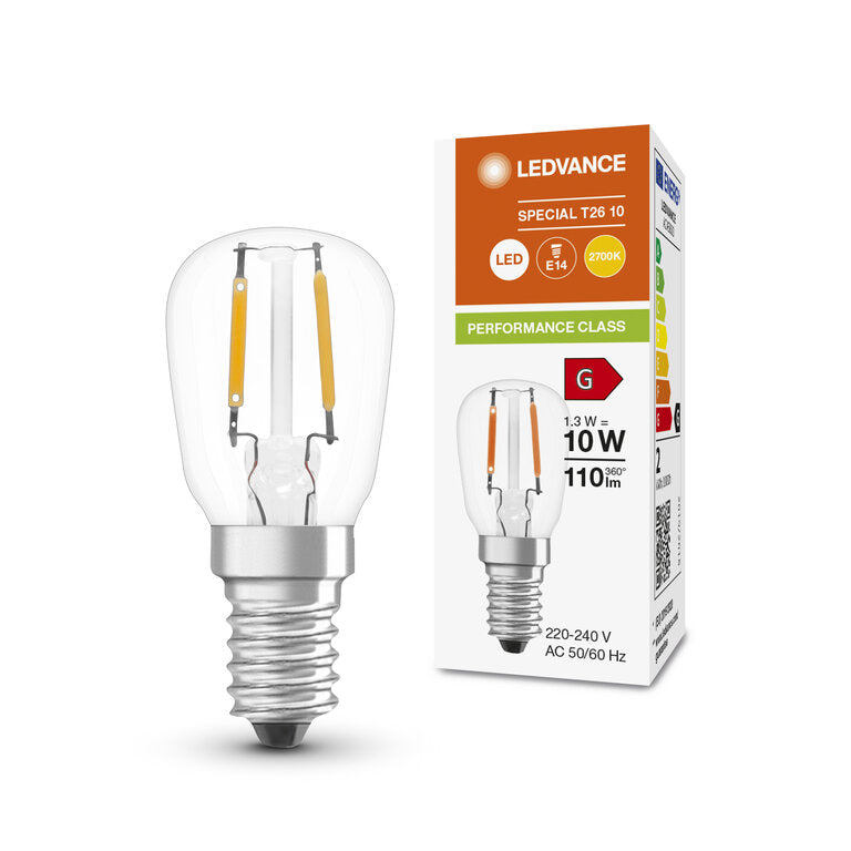 Osram / Ledvance LED Filament Special T26 klar 300° Performance 1,3-10W/827 warmweiß 110lm E14 220-240V