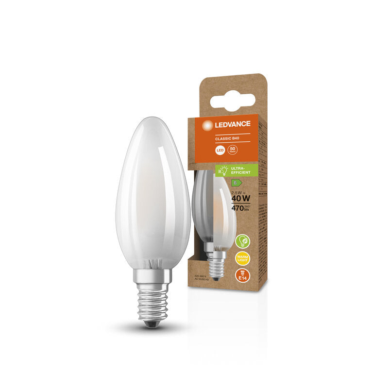 Osram / Ledvance LED Filament Kerze B matt 300° Superior 2,5-40W/827 warmweiß 470lm E14 220-240V