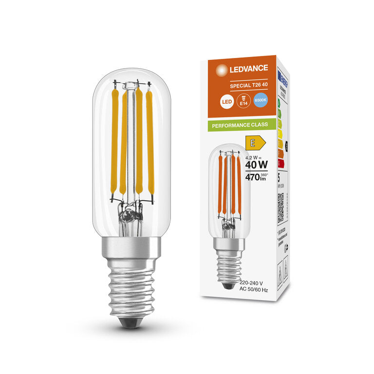 Osram / Ledvance LED Filament Special T26 klar 300° Performance 4,2-40W/827 warmweiß 470lm E14 220-240V
