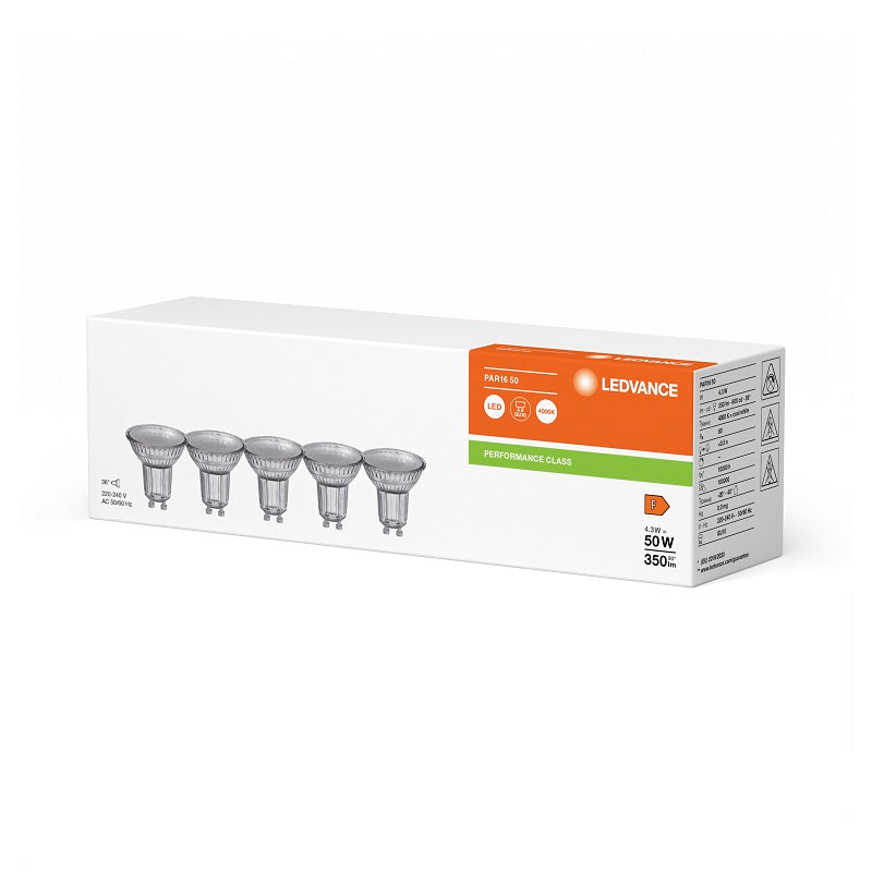 Osram / Ledvance LED Reflektor PAR16 36° Performance 4,3-50W/840 kaltweiß 350lm GU10 220-240V 5er