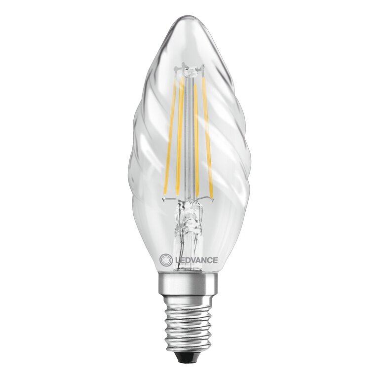 Osram / Ledvance LED Filament Kerze BW klar gedreht 300° Performance 4-40W/827 warmweiß 470lm E14 220-240V