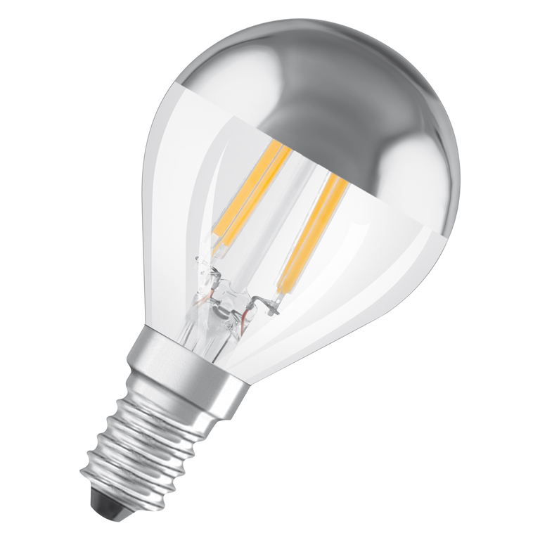 Osram / Ledvance LED Filament Tropfen P verspiegelt silber 300° Performance 4-31W/827 warmweiß 350lm E14 220-240V
