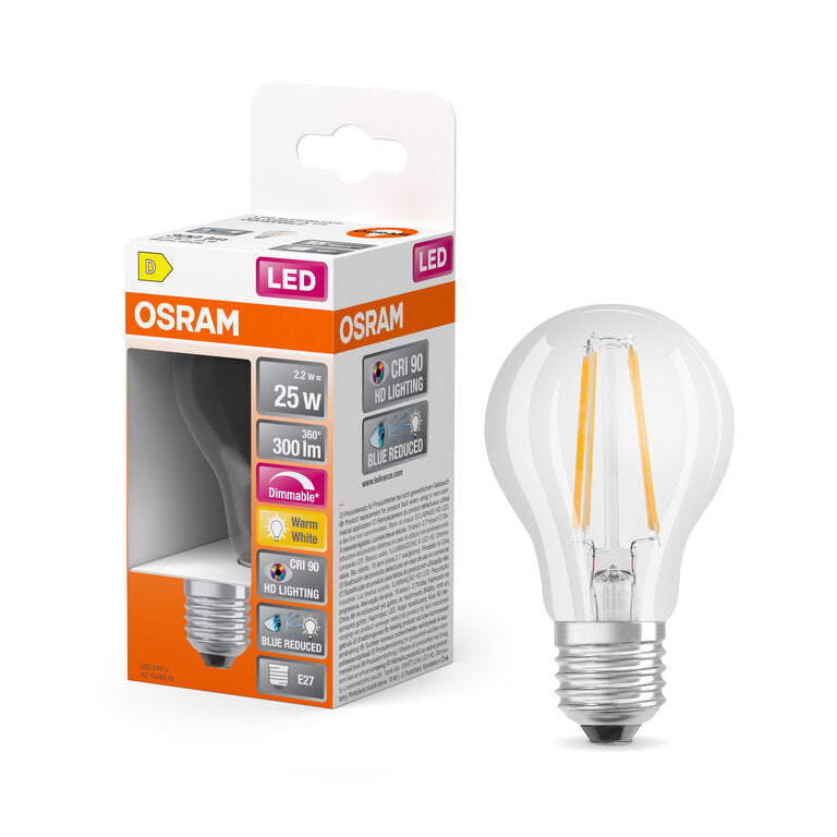 Osram / Ledvance LED Filament Superstar Plus Classic A klar 300° 2,2-25W/927 warmweiß 300lm E27 220-240V dimmbar