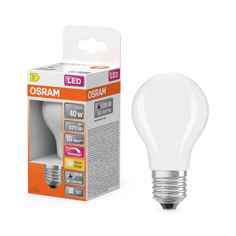 Osram / Ledvance LED Filament Superstar Plus Classic A matt 300° 3,4-40W/927 warmweiß 470lm E27 220-240V dimmbar