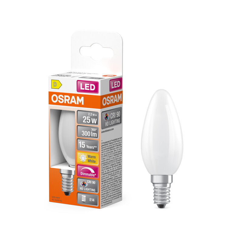 Osram / Ledvance LED Filament Superstar Plus Kerze B matt 300° 2,2-25W/927 warmweiß 300lm E14 220-240V dimmbar