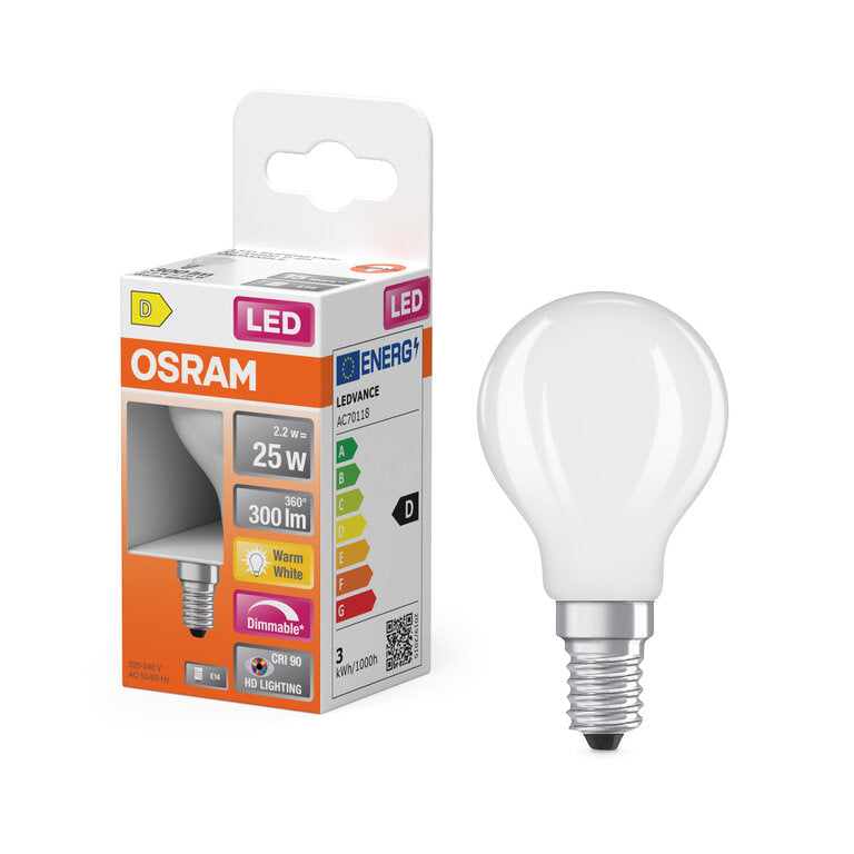Osram / Ledvance LED Filament Superstar Plus Tropfen P matt 300° 2,2-25W/927 warmweiß 300lm E14 220-240V dimmbar