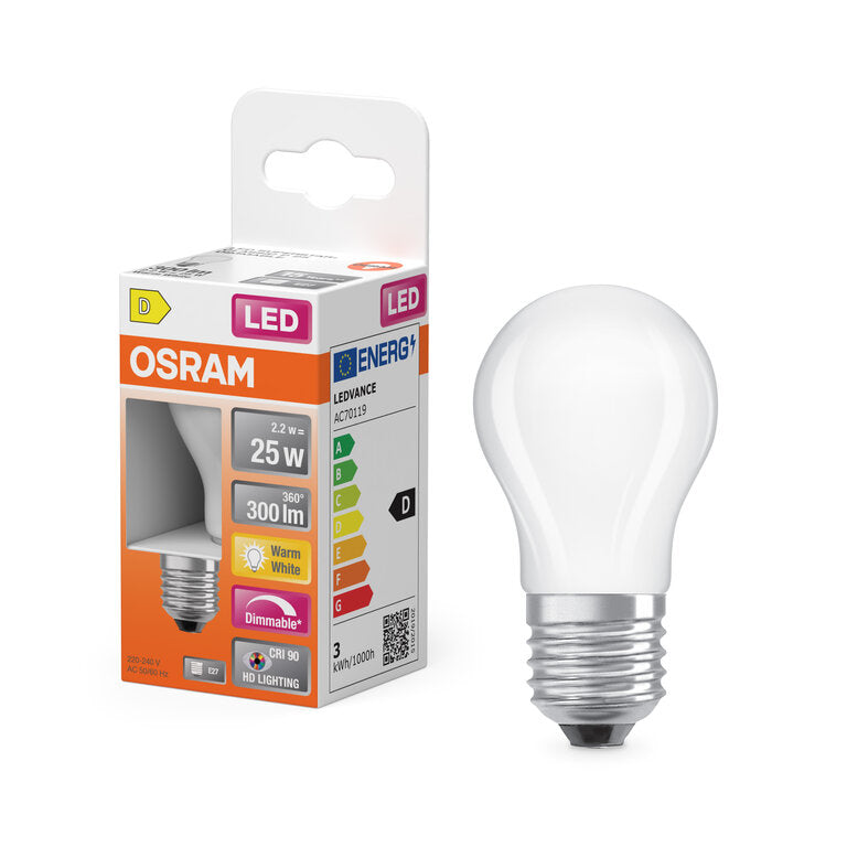 Osram / Ledvance LED Filament Superstar Plus Tropfen P matt 300° 2,2-25W/927 warmweiß 300lm E27 220-240V dimmbar