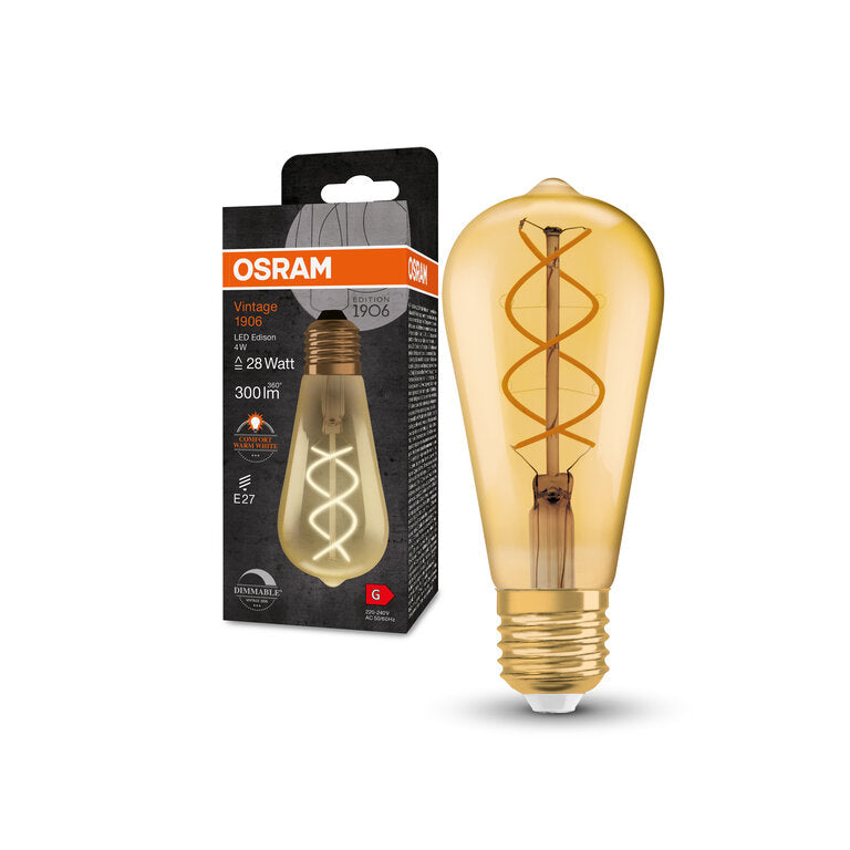 Osram / Ledvance LED Filament Vintage 1906 Edison klar 300° 4-28W/820 extra warmweiß 300lm E27 220-240V dimmbar