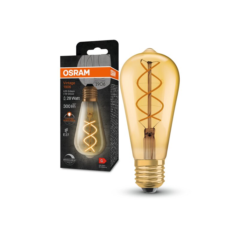 Osram / Ledvance LED Filament Vintage 1906 Edison klar 300° 4-28W/820 extra warmweiß 300lm E27 220-240V dimmbar