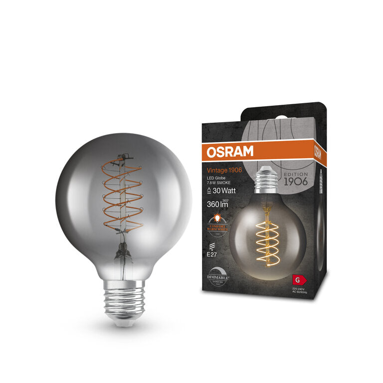 Osram / Ledvance LED Filament Vintage 1906 Globe G80 rauchig 320° 7,8-30W/818 extra warmweiß 360lm E27 220-240V dimmbar