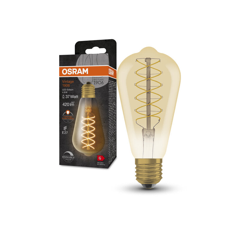 Osram / Ledvance LED Filament Vintage 1906 Edison gold 320° 4,8-37W/822 extra warmweiß 420lm E27 220-240V dimmbar