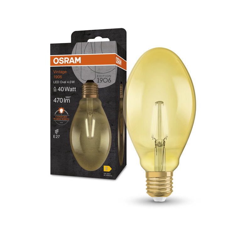 Osram / Ledvance LED Filament Vintage 1906 Oval gold 300° 4-40W/824 extra warmweiß 470lm E27 220-240V