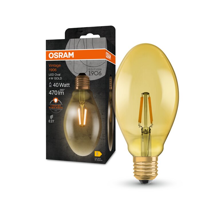 Osram / Ledvance LED Filament Vintage 1906 Oval gold 300° 4-40W/824 extra warmweiß 470lm E27 220-240V