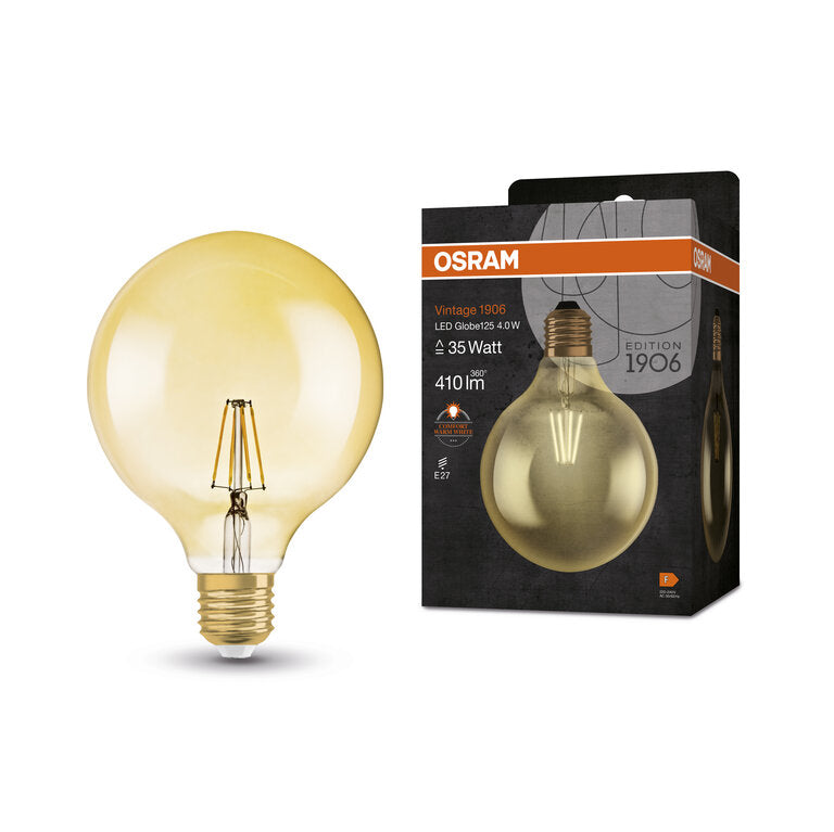 Osram / Ledvance LED Filament Vintage 1906 Globe G125 gold 300° 4-35W/824 extra warmweiß 410lm E27 220-240V