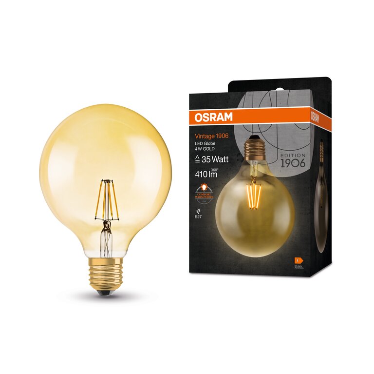 Osram / Ledvance LED Filament Vintage 1906 Globe G125 gold 300° 4-35W/824 extra warmweiß 410lm E27 220-240V