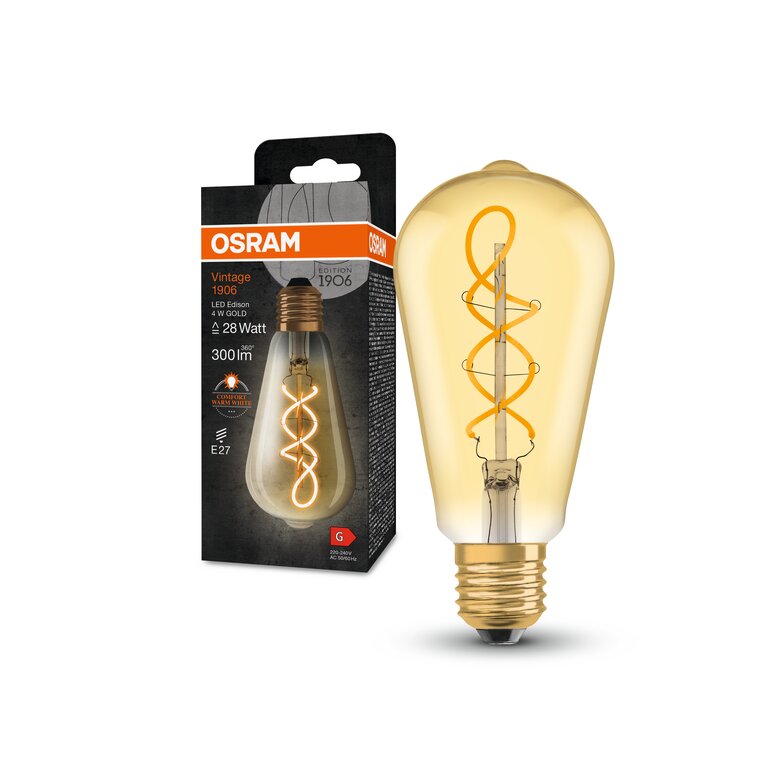 Osram / Ledvance LED Filament Vintage 1906 Edison gold 300° 4-28W/820 extra warmweiß 300lm E27 220-240V