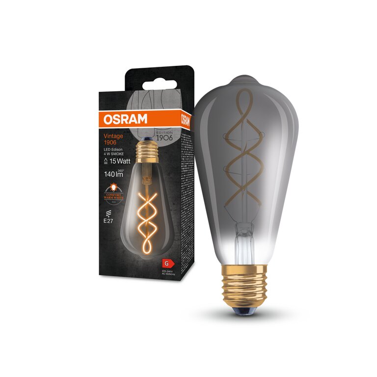 Osram / Ledvance LED Filament Vintage 1906 Edison rauchig 330° 4-15W/818 extra warmweiß 140lm E27 220-240V