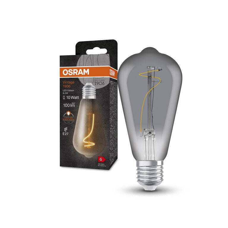 Osram / Ledvance LED Filament Vintage 1906 Edison rauchig 320° 3,4-10W/818 extra warmweiß 100lm E27 220-240V