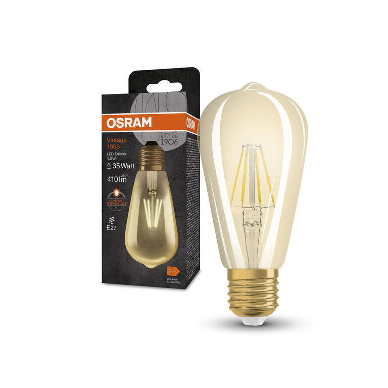 Osram / Ledvance LED Filament Vintage 1906 Edison gold 300° 4-35W/824 extra warmweiß 410lm E27 220-240V