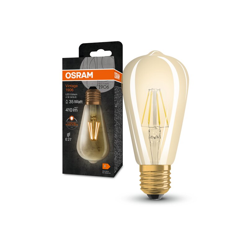 Osram / Ledvance LED Filament Vintage 1906 Edison gold 300° 4-35W/824 extra warmweiß 410lm E27 220-240V