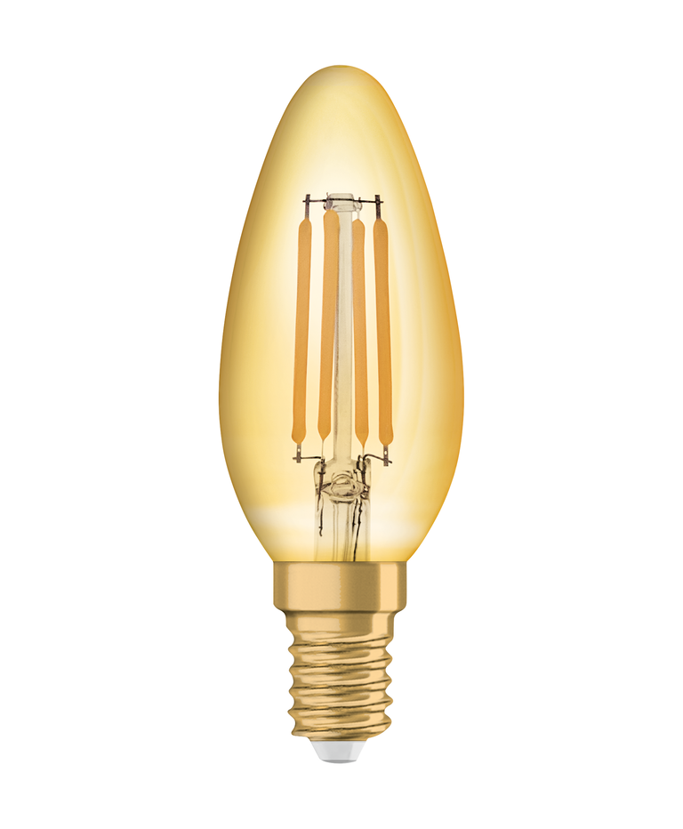 Osram / Ledvance LED Filament Vintage 1906 Kerze B gold 300° 4-35W/824 extra warmweiß 410lm E14 220-240V
