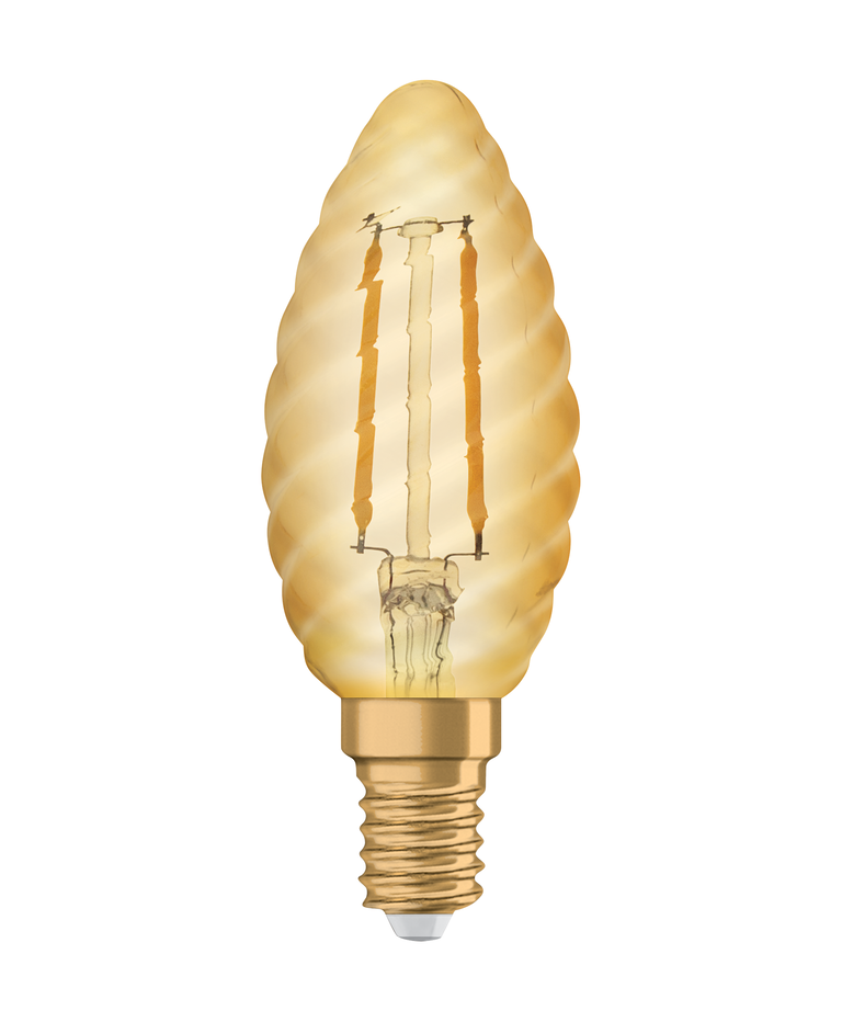 Osram / Ledvance LED Filament Vintage 1906 Kerze BW gold gedreht 300° 1,5-12W/824 extra warmweiß 120lm E14 220-240V