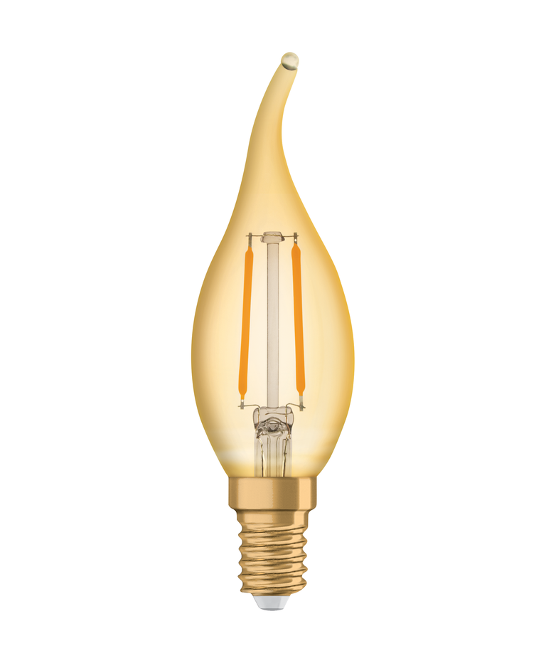 Osram / Ledvance LED Filament Vintage 1906 Kerze BA gold Windstoß 300° 2,5-22W/824 extra warmweiß 220lm E14 220-240V