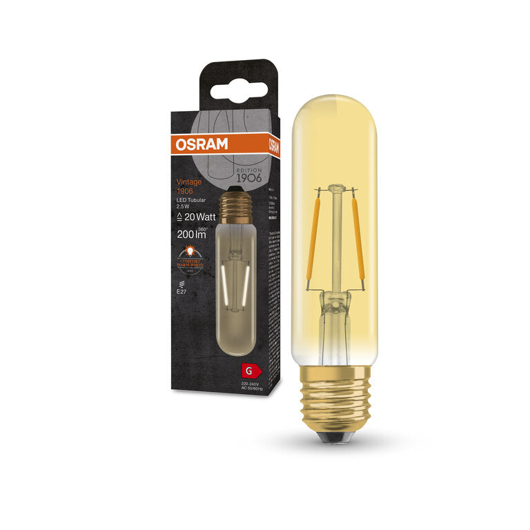 Osram / Ledvance LED Filament Vintage 1906 Tubular gold 300° 2,5-20W/820 extra warmweiß 200lm E27 220-240V