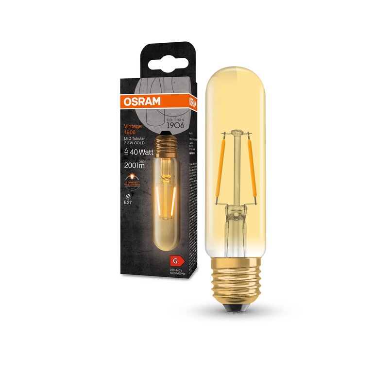 Osram / Ledvance LED Filament Vintage 1906 Tubular gold 300° 2,5-20W/820 extra warmweiß 200lm E27 220-240V
