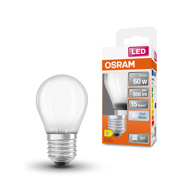 Osram / Ledvance LED Filament Star Tropfen P matt 300° 5,5-60W/840 kaltweiß 806lm E27 220-240V