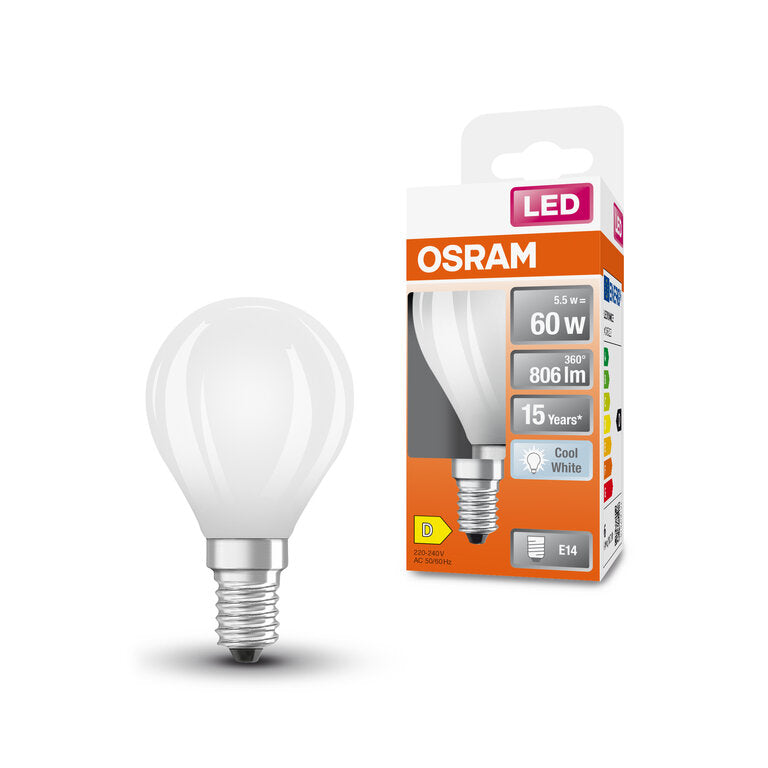 Osram / Ledvance LED Filament Star Tropfen P matt 300° 5,5-60W/840 kaltweiß 806lm E14 220-240V