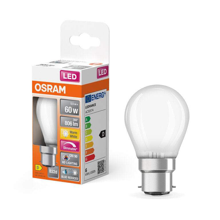 Osram / Ledvance LED Superstar Plus Classic P matt 300° 5,5-60W/927 warmweiß 806lm B22d 220-240V dimmbar