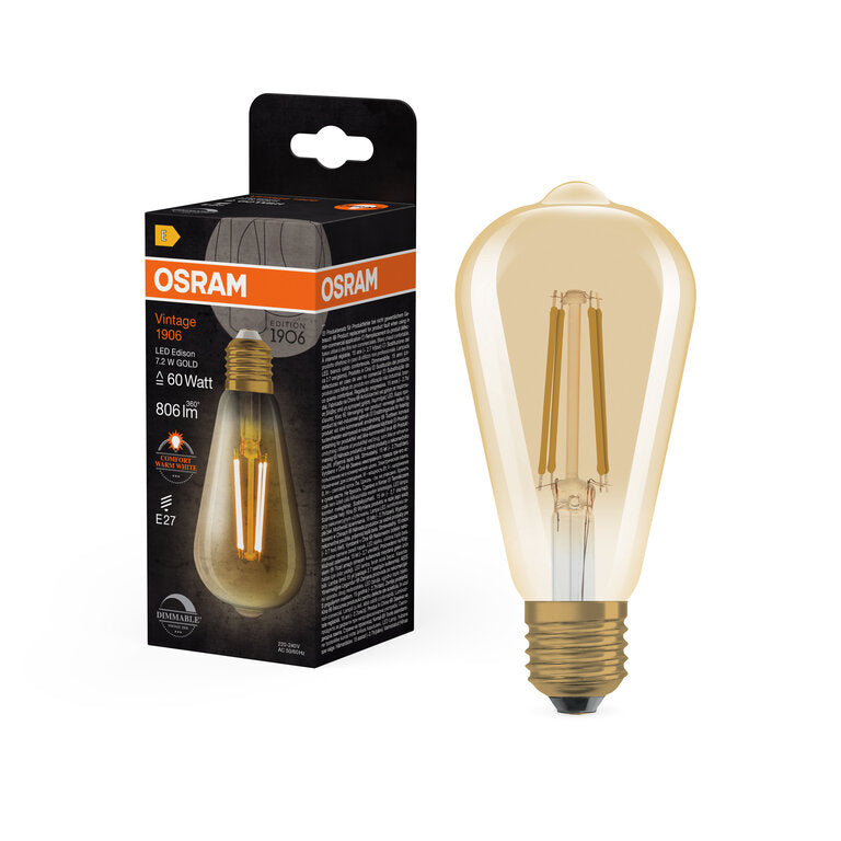 Osram / Ledvance LED Filament Vintage 1906 Edison ST klar 300° 7,2-60W/824 extra warmweiß 806lm E27 220-240V dimmbar