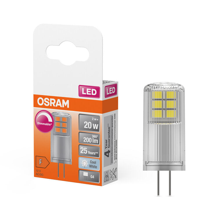 Osram / Ledvance LED Pin klar 320° 2-20W/840 kaltweiß 200lm G4 AC/DC 12V dimmbar